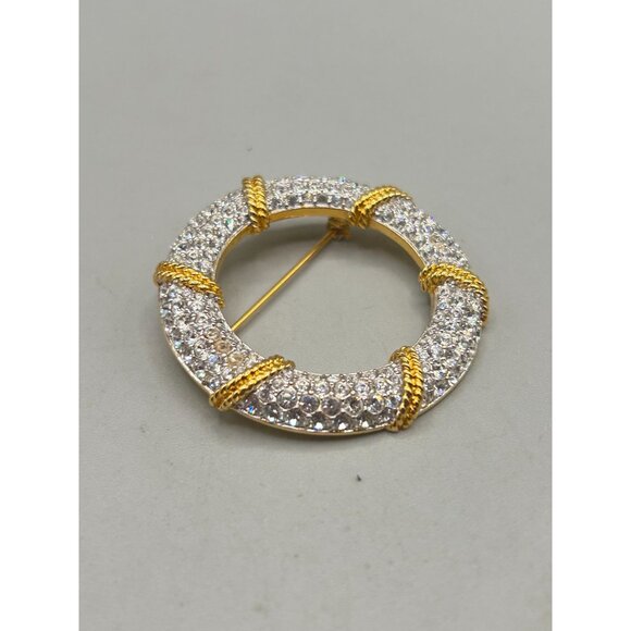 Vintage Swarovski Crystal Nautical Pin Brooch Gold & Silver Tone Life Preserver - Picture 3 of 7